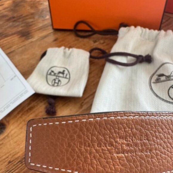 Hermes H Gold and Tan Calfskin Leather Belt. - Picture 6 of 6